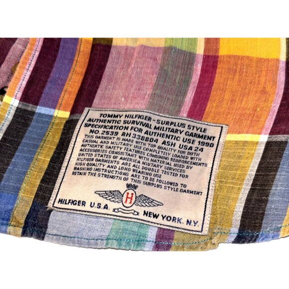 Tommy Hilfiger Mens Multicolor Madras Short Sleeve Button Down Shirt Size XL - Picture 4 of 5